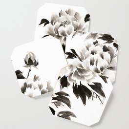sumi-e painting of peony flowers Coaster