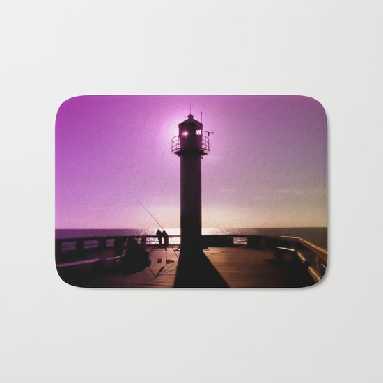Romance At Sunset Under Sea Lighthouse Bath Mat