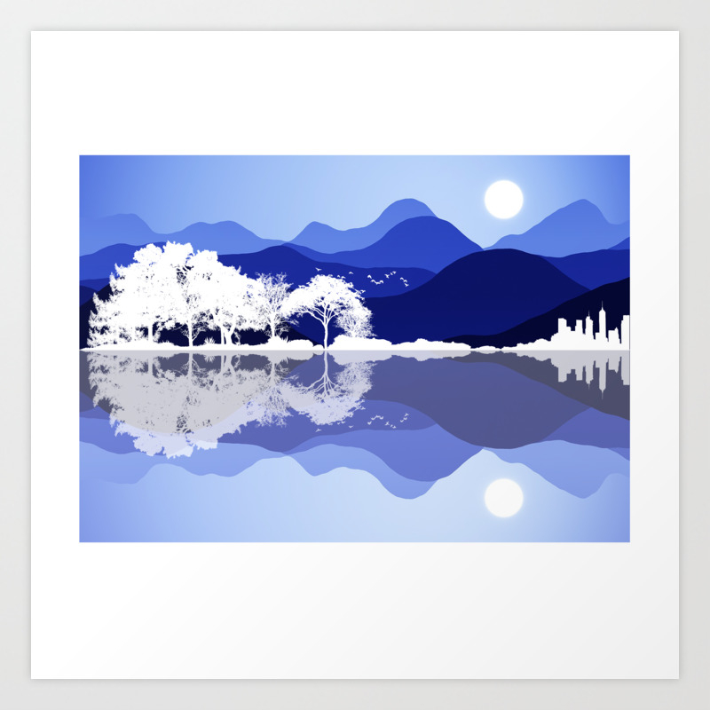 Acoustic Guitar Forest Nature Reflection Mountains Art Print by Born Design Society6