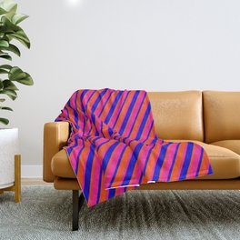 [ Thumbnail: Red, Deep Pink & Blue Colored Pattern of Stripes Throw Blanket ]