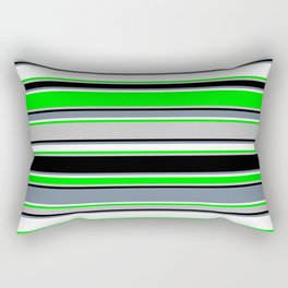 [ Thumbnail: Vibrant Lime, Grey, Black, Light Slate Gray & White Colored Pattern of Stripes Rectangular Pillow ]