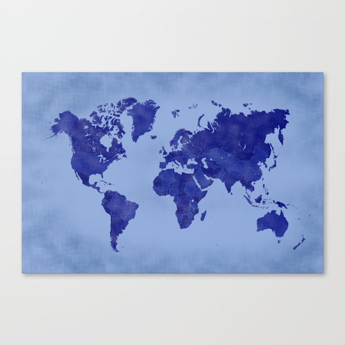 Vintage And Distressed Blue World Map Canvas Print By