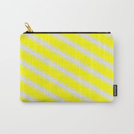 [ Thumbnail: Yellow and Lavender Colored Striped Pattern Carry-All Pouch ]