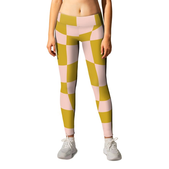 Warped Checkered Pattern (mustard yellow/pink) Leggings