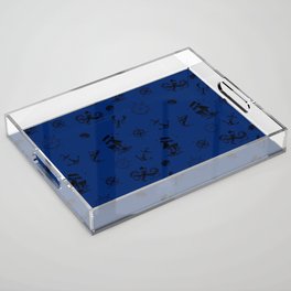 Blue And Black Silhouettes Of Vintage Nautical Pattern Acrylic Tray
