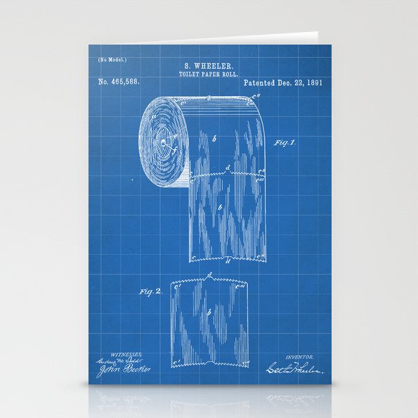 Toilet Seat Patent Bathroom Art Blueprint Stationery Cards by