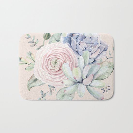 Pretty Pink Succulents Garden Bath Mat