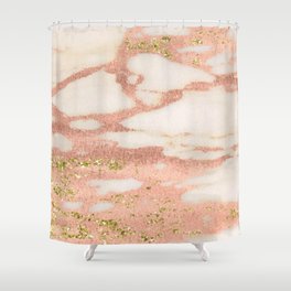 Marble - Rose Gold Shimmer Marble with Yellow Gold Glitter Shower Curtain