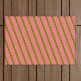[ Thumbnail: Green & Light Coral Colored Lined Pattern Outdoor Rug ]