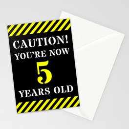[ Thumbnail: 5th Birthday - Warning Stripes and Stencil Style Text Stationery Cards ]