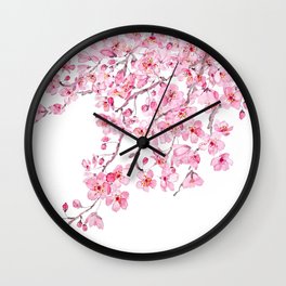 pink cherry blossom watercolor 2020 Wall Clock