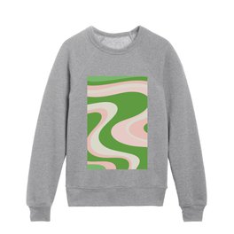 Lime Green and Soft Pink Wave Machine Abstract Retro Swirl Pattern Kids Crewneck