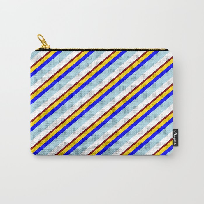 Eye-catching Yellow, Blue, Light Blue, White & Maroon Colored Lines Pattern Carry-All Pouch