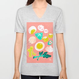 Eat Dim Sum Pink by Cindy Rose Studio V Neck T Shirt
