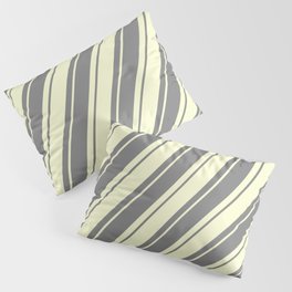 [ Thumbnail: Light Yellow & Grey Colored Striped Pattern Pillow Sham ]