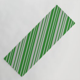 [ Thumbnail: Forest Green & Grey Colored Stripes Pattern Yoga Mat ]