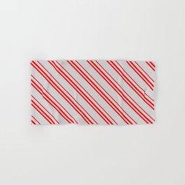 [ Thumbnail: Light Grey and Red Colored Lines Pattern Hand & Bath Towel ]