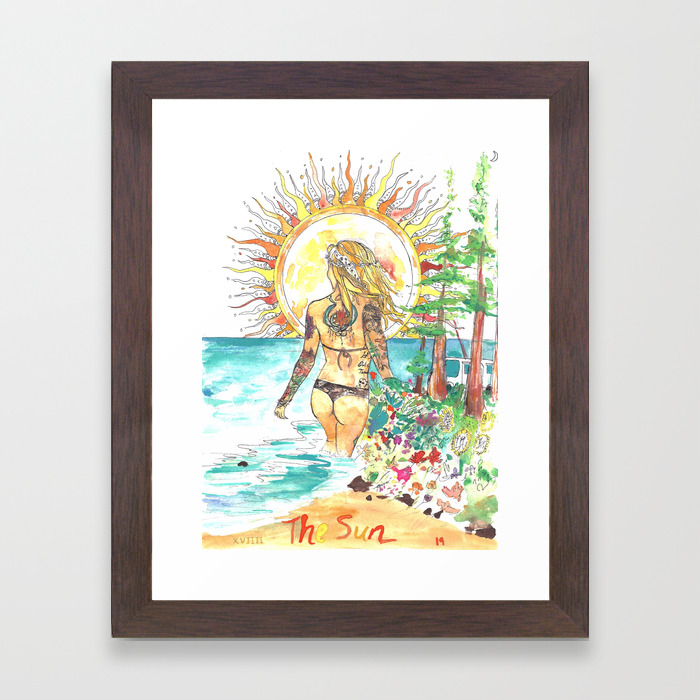 The Sun Tarot Card Bohemian Ocean Goddess Risa Painting Framed Art