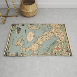 1935 Vintage Map of Italy and Vatican City Area & Throw Rug