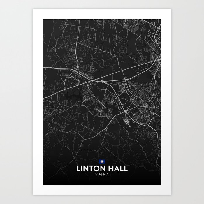 Linton Hall, Virginia, United States - Dark City Map Art Print