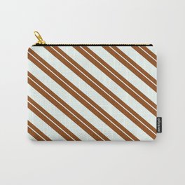 [ Thumbnail: Brown and Mint Cream Colored Lines Pattern Carry-All Pouch ]