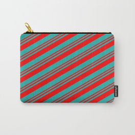 [ Thumbnail: Red and Light Sea Green Colored Stripes/Lines Pattern Carry-All Pouch ]