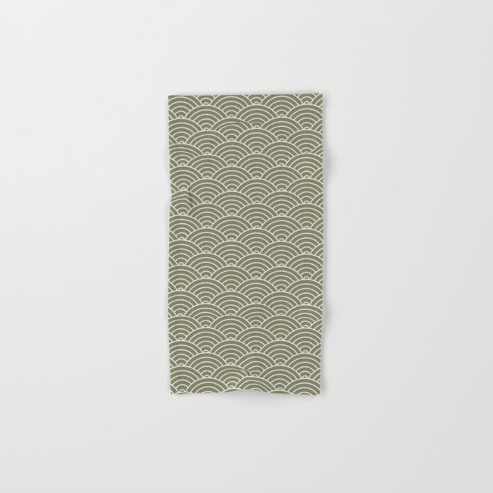 Japanese Waves Pattern Olive II Hand & Bath Towel