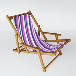 [ Thumbnail: Dark Slate Blue, Orchid, and Mint Cream Colored Pattern of Stripes Sling Chair ]