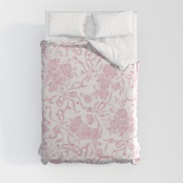 Vintage blush pink white bow floral polka dots Duvet Cover