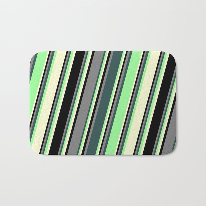Colorful Grey, Dark Slate Gray, Green, Light Yellow, and Black Colored Striped Pattern Bath Mat