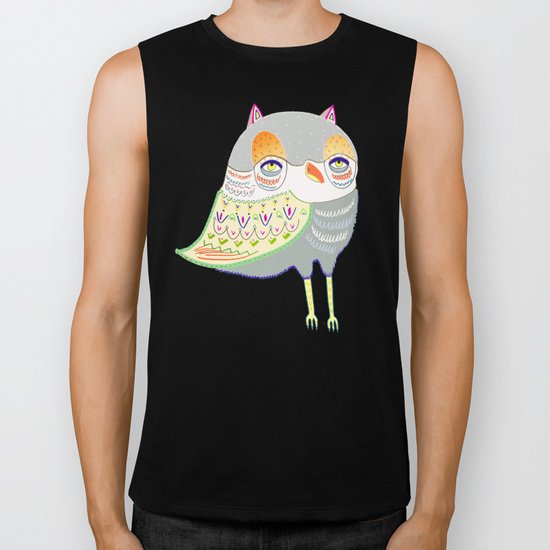 owl illustration, owl print, owl art Biker Tank