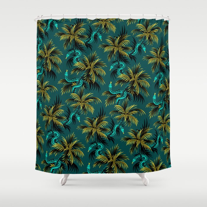 Snake Palms Dark Teal Mustard Shower Curtain By Andreaalice Society6