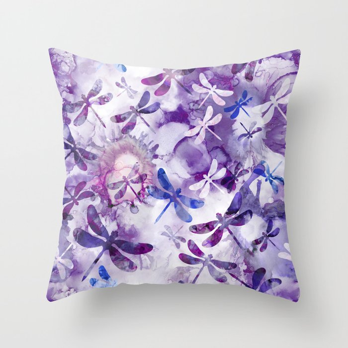 Dragonfly Lullaby in Pantone Ultraviolet Purple Throw Pillow