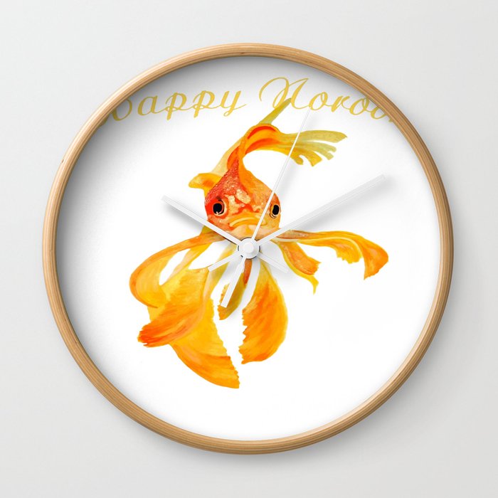 Happy Norooz Persian New Year Goldfish Isolated Wall Clock