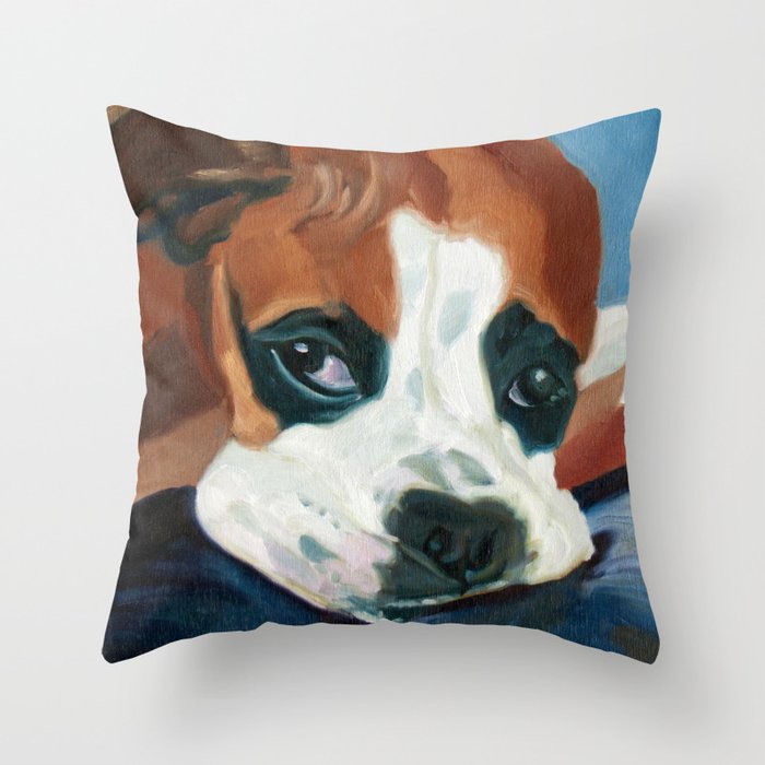 Marley the Boxer Dog Original Portrait Painting Throw Pillow