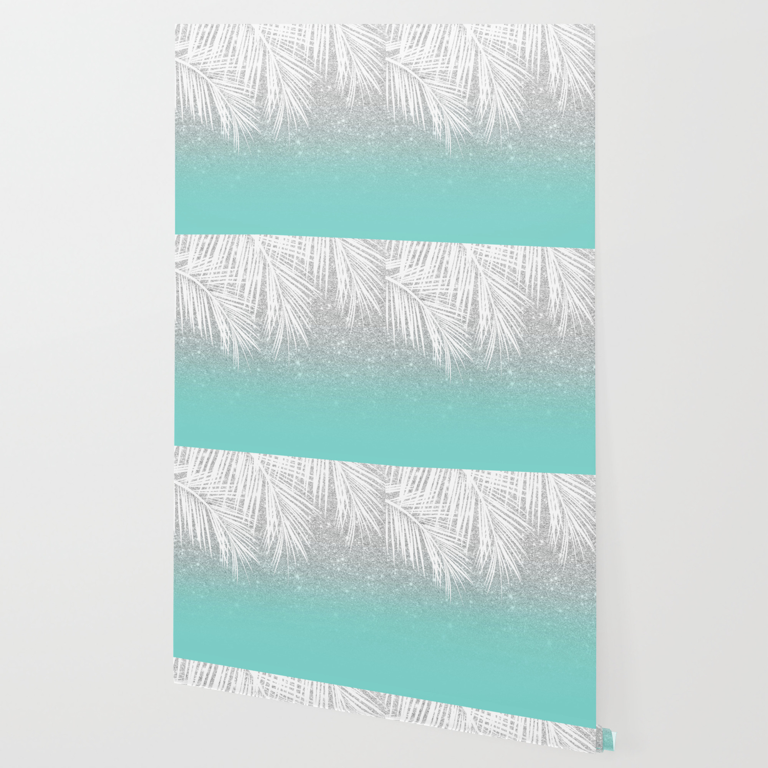 Modern Tropical White Palm Tree Silver Glitter Ombre On Robbin Egg Blue Turquoise Wallpaper By Girlytrend Society6 54 turquoise hd wallpapers und hintergrundbilder. modern tropical white palm tree silver glitter ombre on robbin egg blue turquoise wallpaper by girlytrend