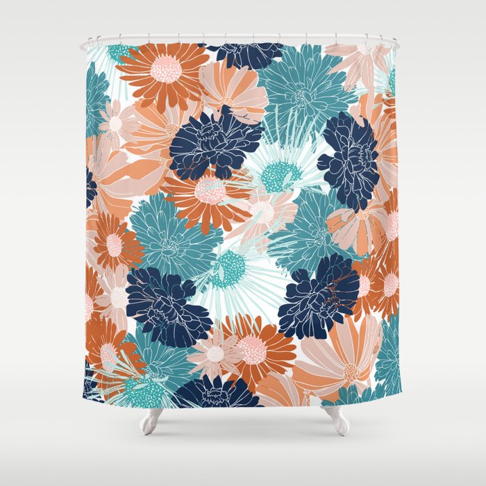 Society6 Modern Floral Prints Coral Teal Green and Gray by Megan Morris on Shower Curtain 71 x 74 