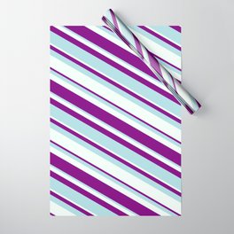 [ Thumbnail: Purple, Powder Blue, and Mint Cream Colored Lined/Striped Pattern Wrapping Paper ]