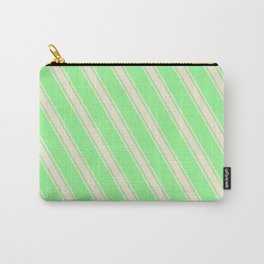 [ Thumbnail: Green and Beige Colored Stripes/Lines Pattern Carry-All Pouch ]