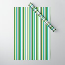 [ Thumbnail: Light Sea Green, Pale Goldenrod, Forest Green, Dark Grey & White Colored Lines/Stripes Pattern Wrapping Paper ]