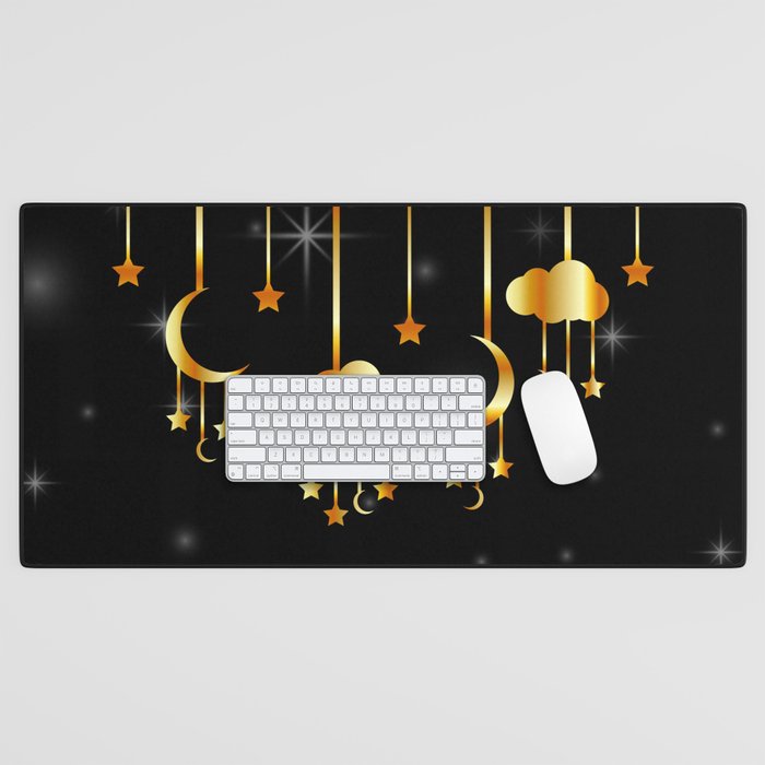 Night sky hanging moon and clouds Desk Mat