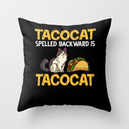 Tacocat Spelled Backwards Taco Cat Kitten Throw Pillow