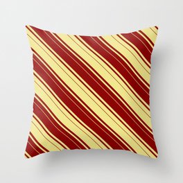 [ Thumbnail: Dark Red & Tan Colored Pattern of Stripes Throw Pillow ]