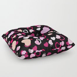 Peach Hearts Meadly Valentines Day Anniversary Pattern- Black Floor Pillow