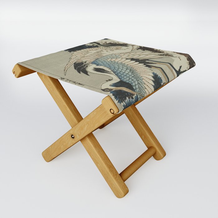 Cranes on Snow Covered Pine Katsushika Hokusai 葛飾 北斎 Folding Stool