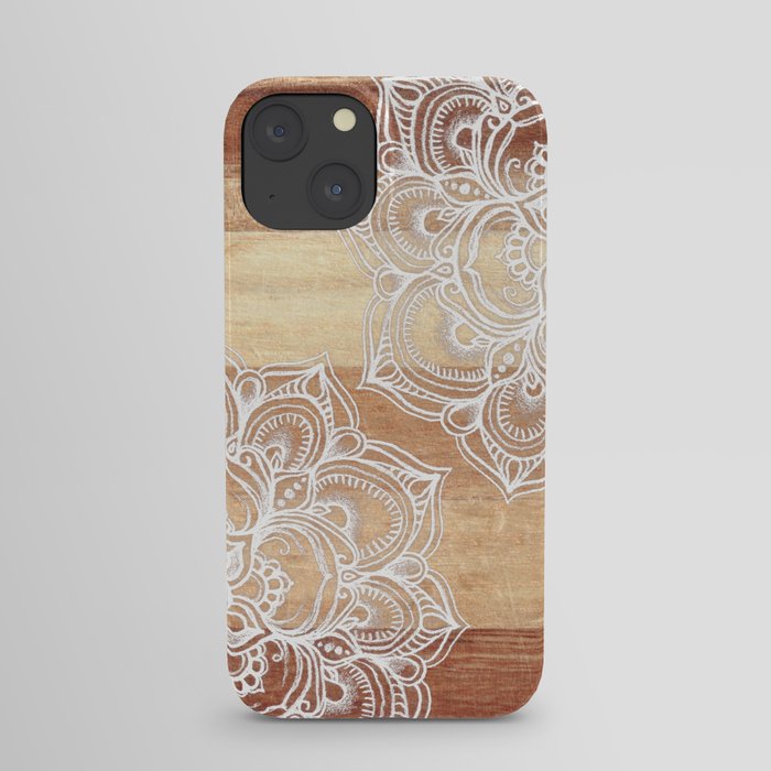 White doodles on blonde wood - neutral / nude colors iPhone Case