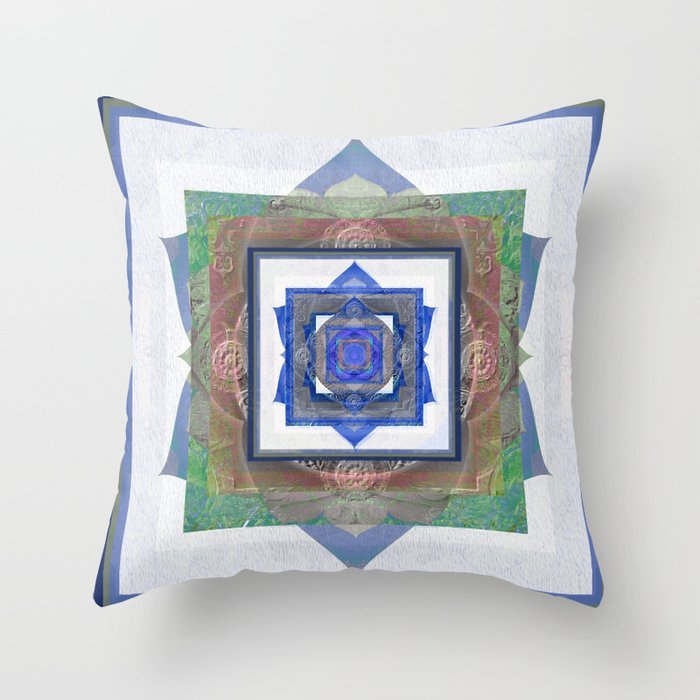 Sacred Geometry Meditation Vortex in Boho Textures & Tones Throw Pillow