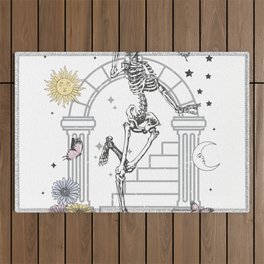 Celestial Sun and Moon botany bone skull head heaven gate Outdoor Rug