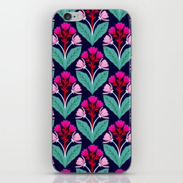 Hand drawn folk art floral pattern in pink and red iPhone Skin