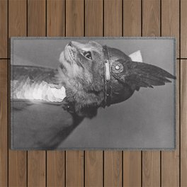 1930 Brunnhilde the Viking Cat humorous funny animal cat portrait black and white photograph - photography - photographs Outdoor Rug